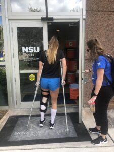 Hailey back on campus at NSU following her surgery.